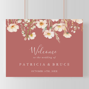 Classic Boho Blush Wildflower Wedding Welcome Sign