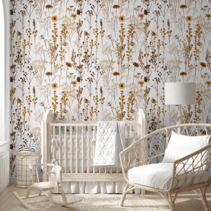 Classic Boho Chic Wildflower Dried Vintage Flower Wallpaper