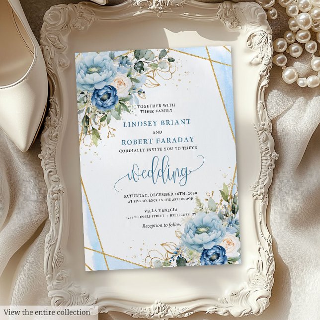 Classic boho dusty blue white flowers wedding invitation (Classic dusty blue white flowers wedding invitation

)