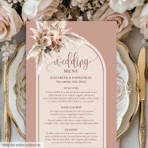 Classic Boho Dusty Rose Pampas Floral Wedding Menu