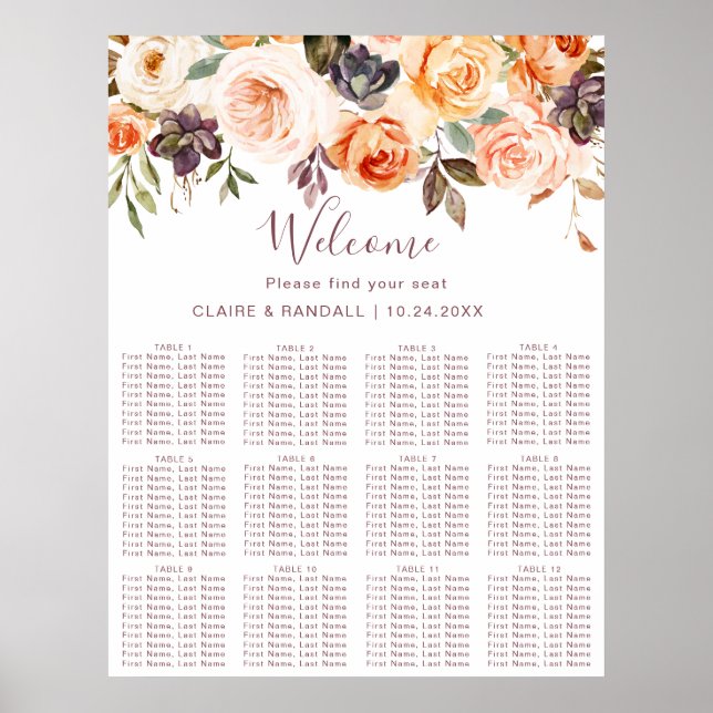 Classic Boho Floral Wedding Seating Chart (Front)