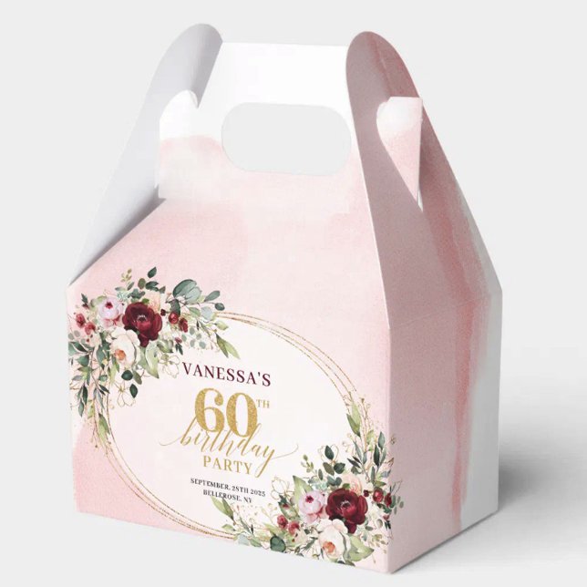 Classic Boho Maroon Roses 60th Birthday Favour Box (Classic Boho Maroon Roses 60th Birthday Favor Box

)