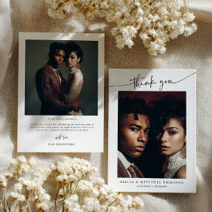 Classic Boho Minimalist Script Wedding Photo Thank You Card