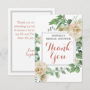 Classic Boho Rose Floral Bridal Shower Thank You Card