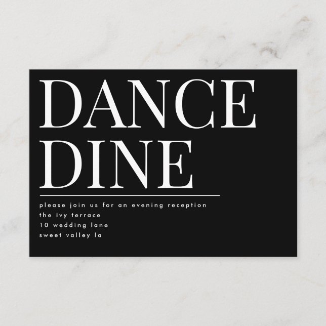 Classic Bold Big Monogram DINE DANCE Reception Enclosure Card (Front)