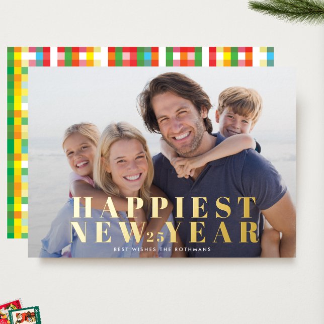 Classic Bold Gold Typography HAPPIEST NEW YEAR Foil Holiday Card (Creator Uploaded)