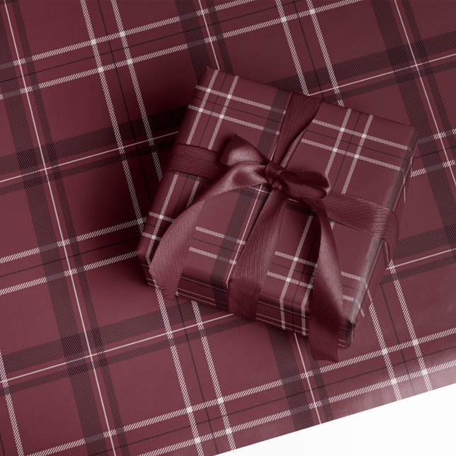 Classic bold holiday plaid maroon wine red holiday wrapping paper (Creator Uploaded)