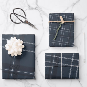 Classic bold holiday plaid navy blue wrapping paper sheet