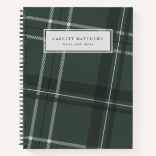 Classic bold hunter green plaid personalised notebook