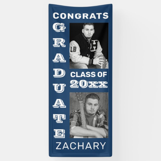 Classic Bold Photo Blue Graduation Banner (Vertical)