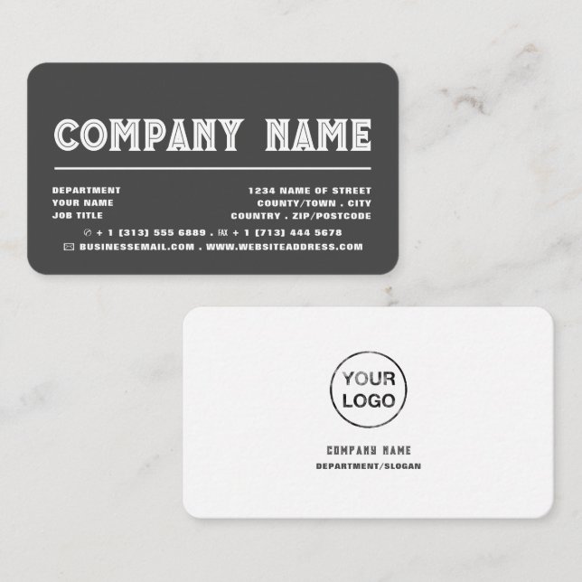 Classic Bold Typography - Logo - Grey & White Business Card (Front/Back)