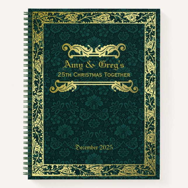 Classic Book Cover Gold Foliage Green Damask (Front)