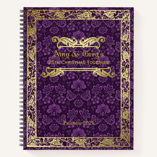 Classic Book Cover Gold Foliage Purple Damask (Front)