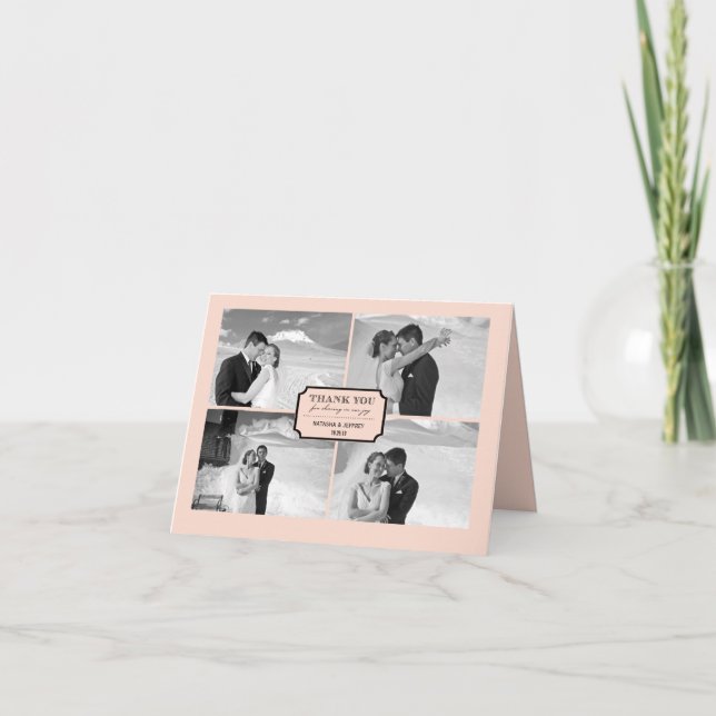 Classic Book Plate 4 Multi Photo Elegant Wedding Thank You Card (Front)
