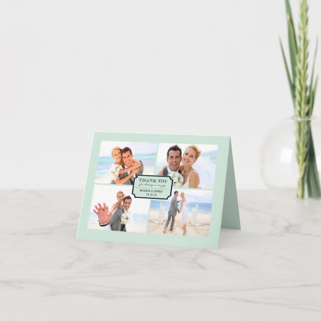 Classic Book Plate 4 Multi Photo Elegant Wedding Thank You Card (Front)