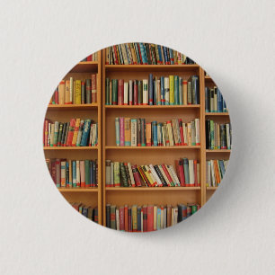 Classic book shelf pattern, bookcase,books,old 6 cm round badge