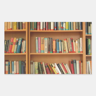 Classic book shelf pattern, bookcase,books,old rectangular sticker