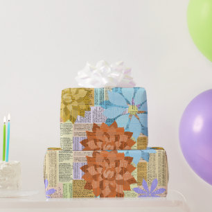 Classic Books and Modern Flowers Wrapping Paper