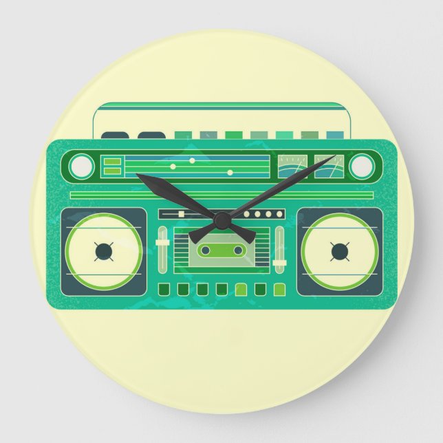 Classic Boom Box Vintage Image Large Clock (Front)