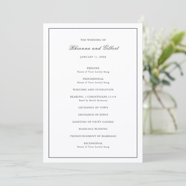 Classic Border Black and White Timeless Wedding Program (Standing Front)