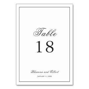 Classic Border Black and White Timeless Wedding Table Number