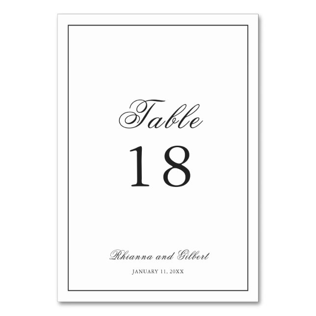 Classic Border Black and White Timeless Wedding Table Number (Front)