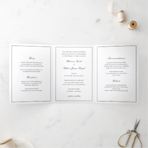 Classic Border Black and White Timeless Wedding Tri-Fold Invitation