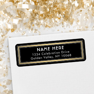 Classic Border Black Gold and White Return Address Label