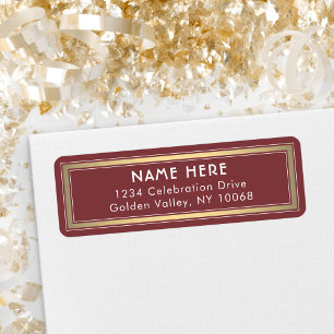 Classic Border Burgundy Gold White Return Address Label