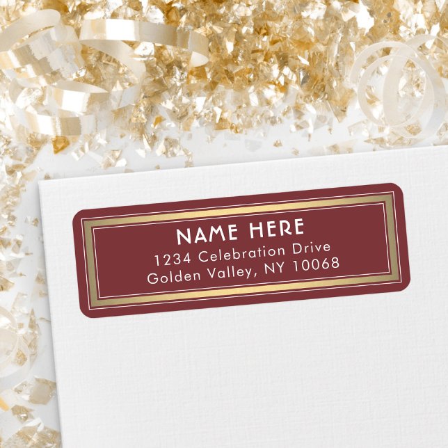 Classic Border Burgundy Gold White Return Address Label (Creator Uploaded)