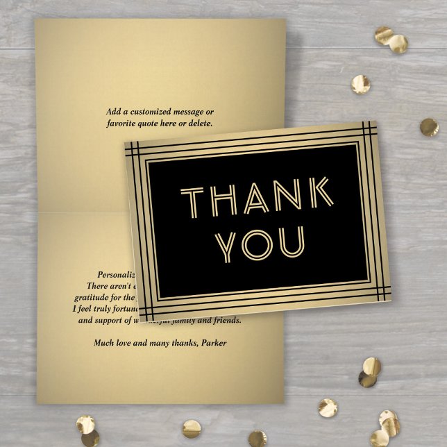 Classic Border Elegant Black and Gold Folded Thank You Card (Creator Uploaded)