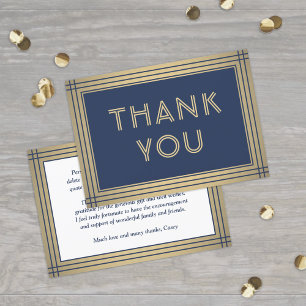 Classic Border Elegant Navy Blue & Gold Typography Thank You Card
