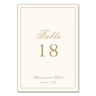 Classic Border Ivory and Gold Timeless Wedding Table Number