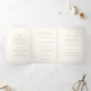 Classic Border Ivory and Gold Timeless Wedding Tri-Fold Invitation