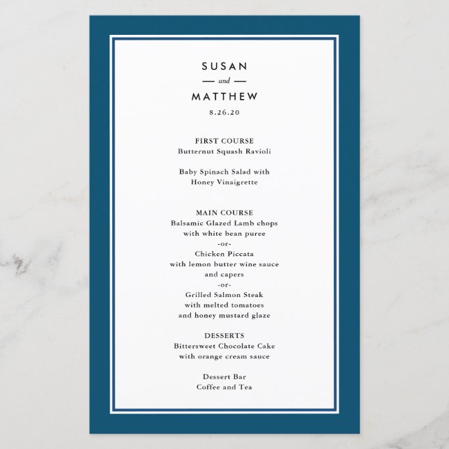 Classic Border Navy Blue, Paper Menu (Front)