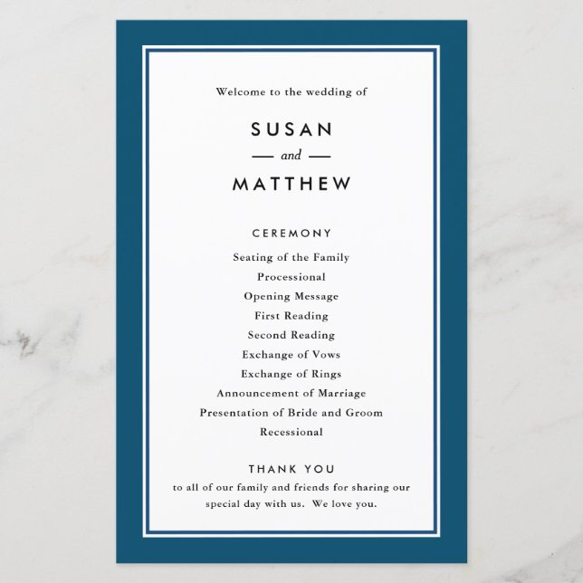 Classic Border Navy Blue, Paper Program (Front)