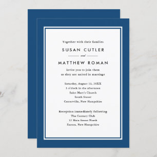 Classic Border Navy Blue Wedding Invitation
