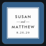 Classic Border Navy Blue Wedding Square Sticker<br><div class="desc">A simple yet classic personalised wedding sticker in navy blue.  Use as an envelope seal or favour tag.  Change your information using the template form.</div>