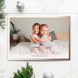 Classic Border Photo Christmas Rose Gold Foil Card