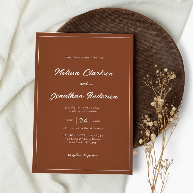 Classic Border Rustic Terracotta Script Wedding Invitation (Creator Uploaded)
