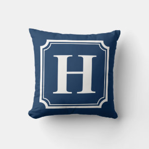 Classic Borders Navy Blue Personalised Monogram Cushion