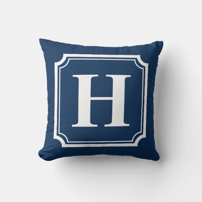 Classic Borders | Navy Blue Personalised Monogram Cushion (Front)