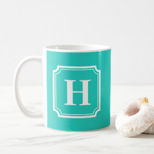 Classic Borders   Turquoise Personalised Monogram Coffee Mug