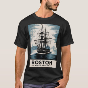 Classic Boston Harbor Massachusetts Vintage Ship T-Shirt