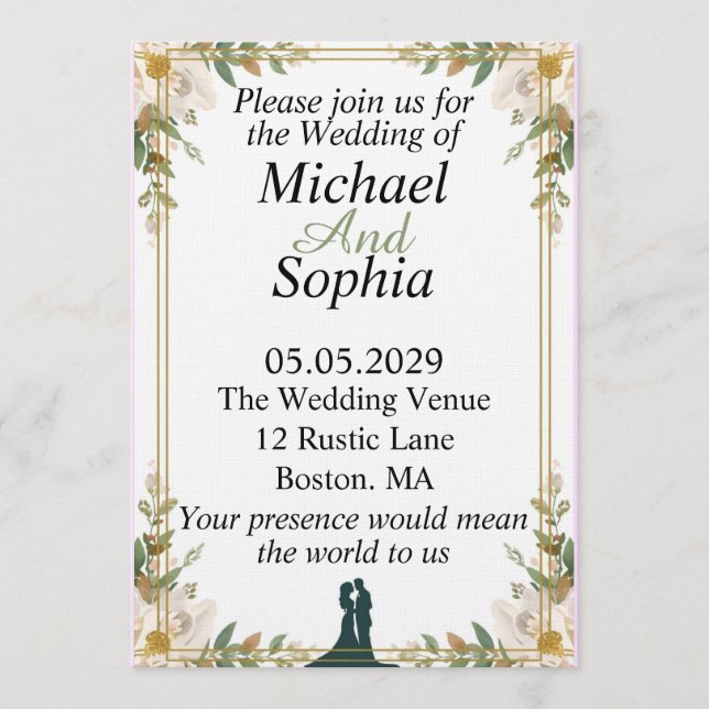 Classic Botanical Border Wedding Invitation (Front)