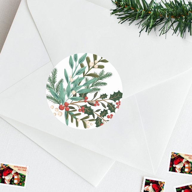 Classic Botanical Elegance Christmas  Classic Round Sticker (Creator Uploaded)