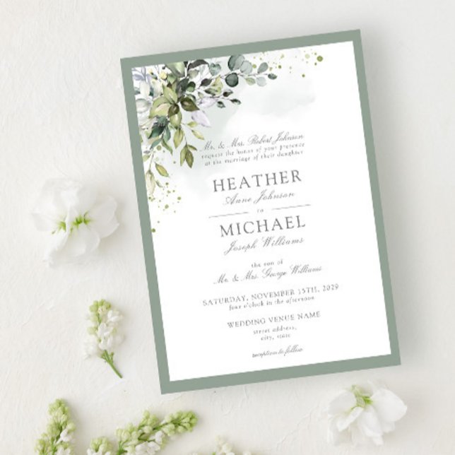 Classic Botanical Greenery Floral Watercolor Invitation (Creator Uploaded)