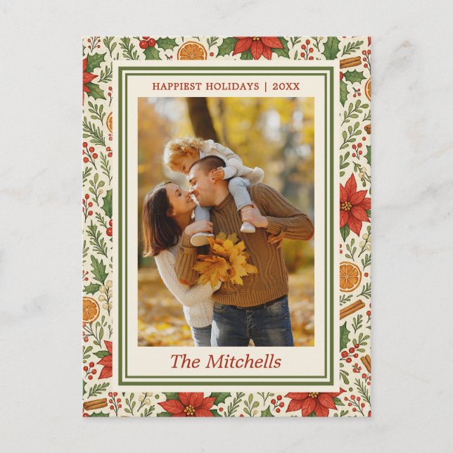 Classic Botanical Mistletoe Floral Art Pattern Holiday Postcard (Front)