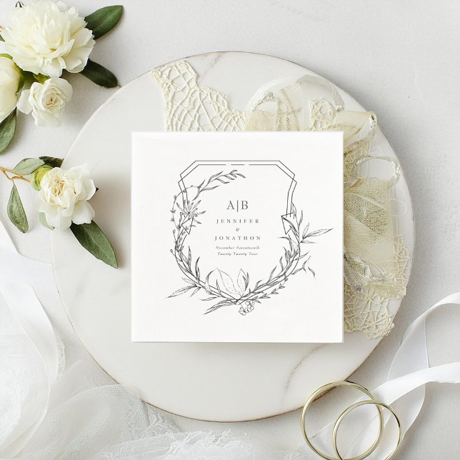 classic botanical monogram names crest wedding napkin (Creator Uploaded)