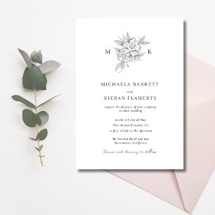 Classic Botanical Monogram Wedding Invitation